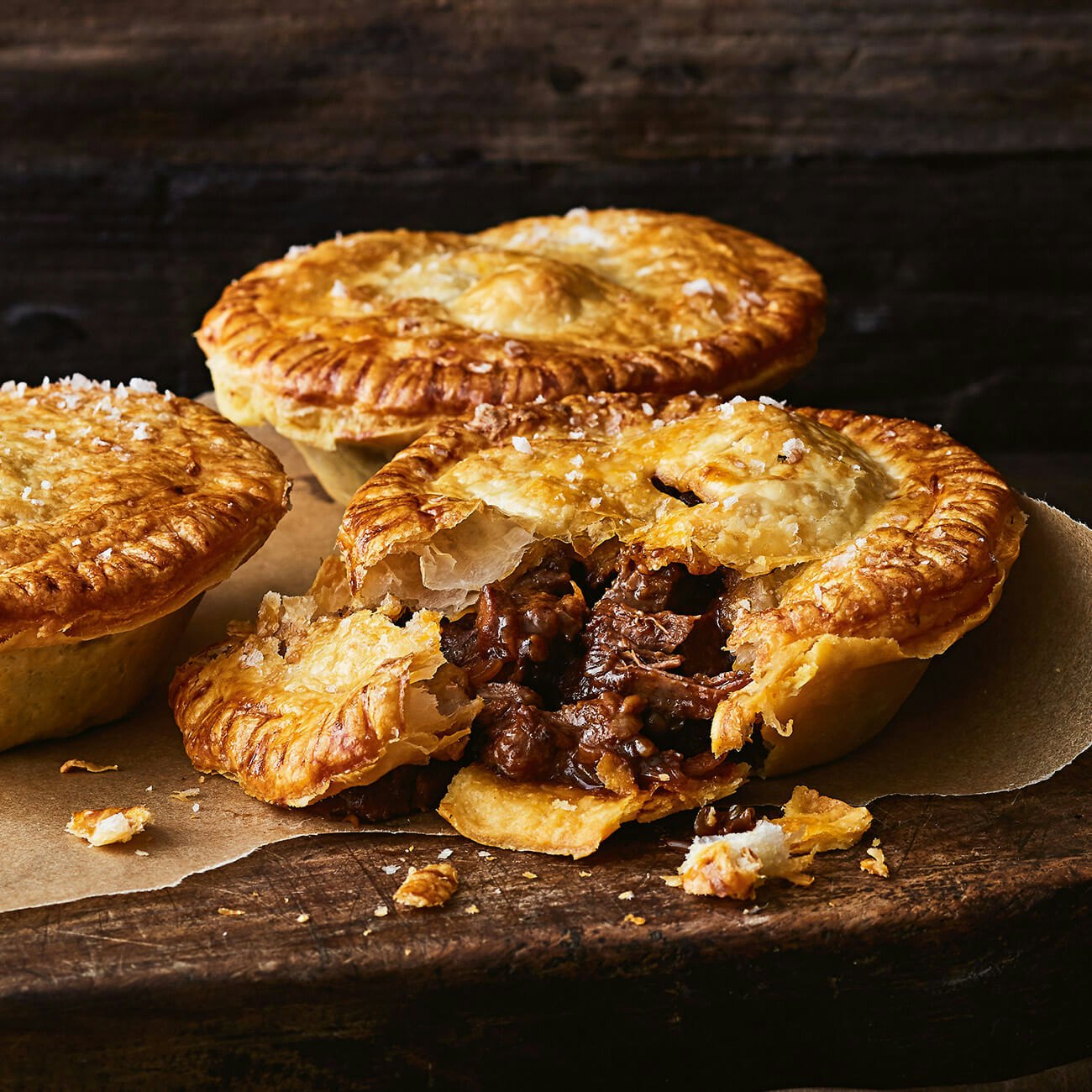 traditional chunky pepper beef pies